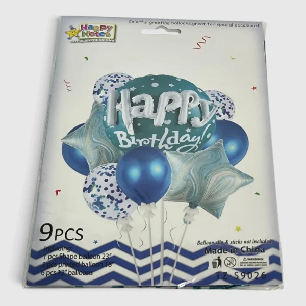 Набір повітряних кульок Happy Birthday блакитний 9 шт.
